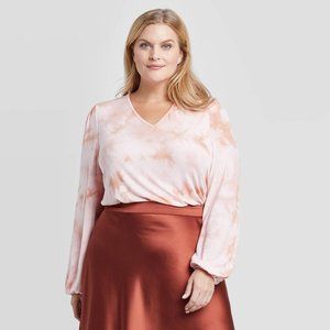Ava & Viv Peach Pie Tie Dye V-Neck Loose Top